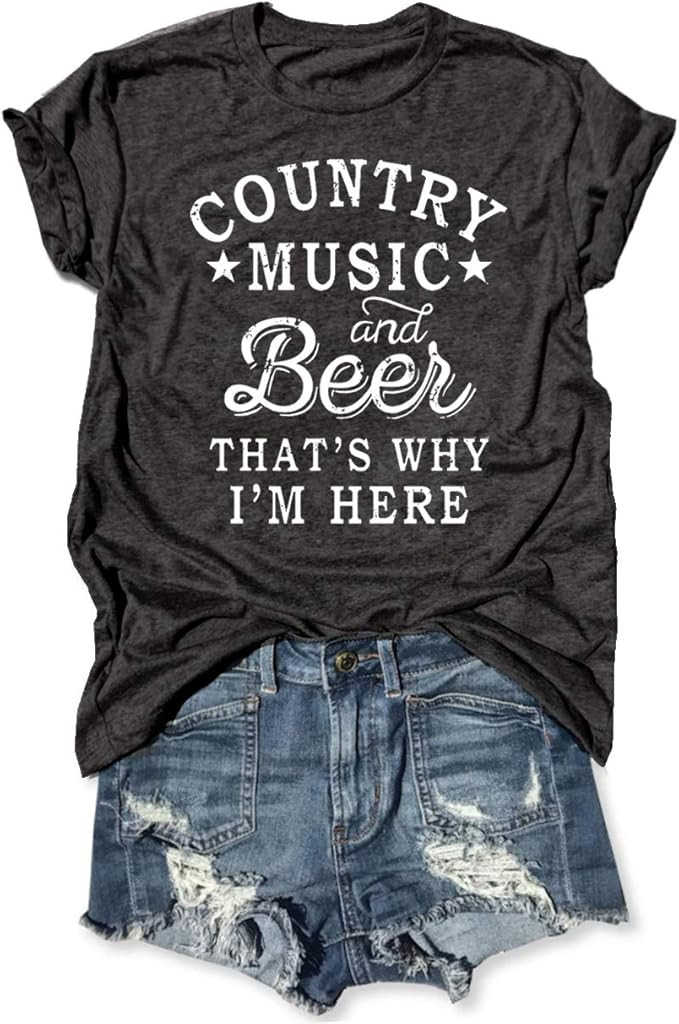 Country Music and Beer Funny Drinking Shirt for Women Summer Vacation T Shirts Vintage Country Sh... | Amazon (US)