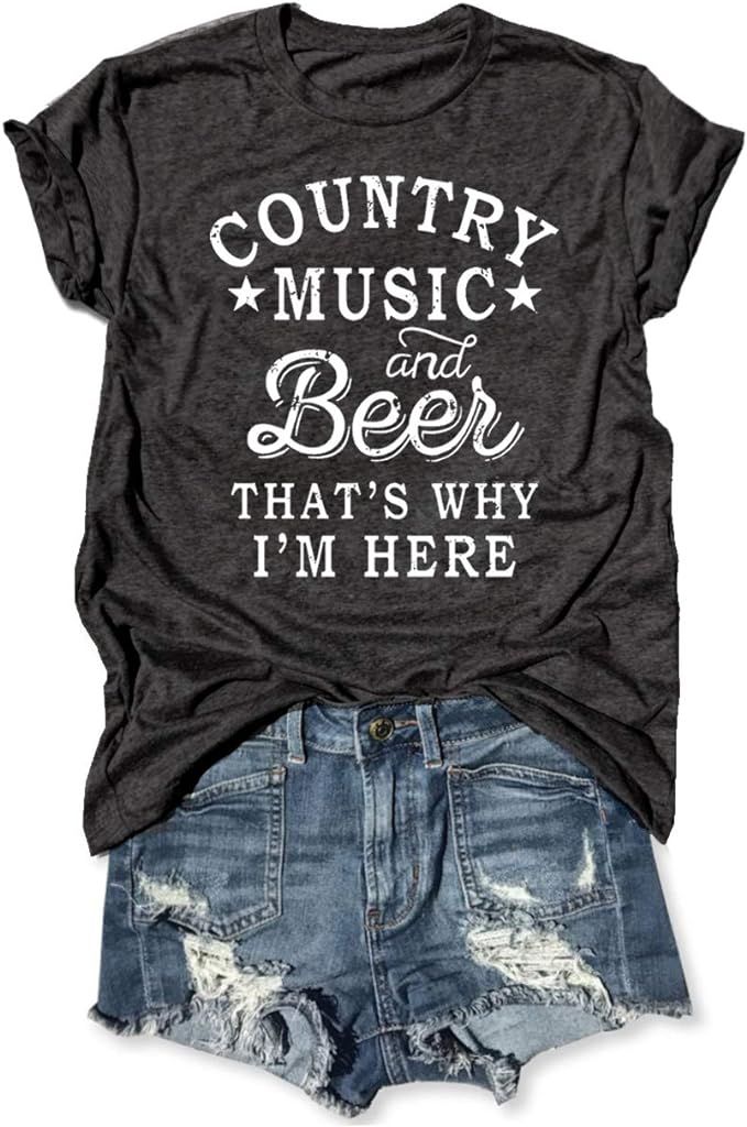 Country Music and Beer Funny Drinking Shirt for Women Summer Vacation T Shirts Vintage Country Sh... | Amazon (US)
