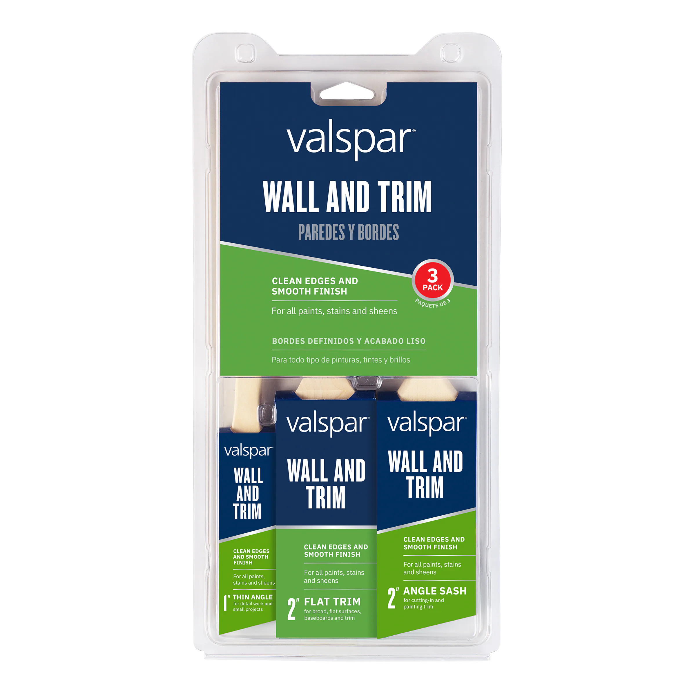 Valspar Wall and Trim Multiple Sizes Reusable Polyester Flat and angle Brush set 3 -Pack | 882569300 | Lowe's