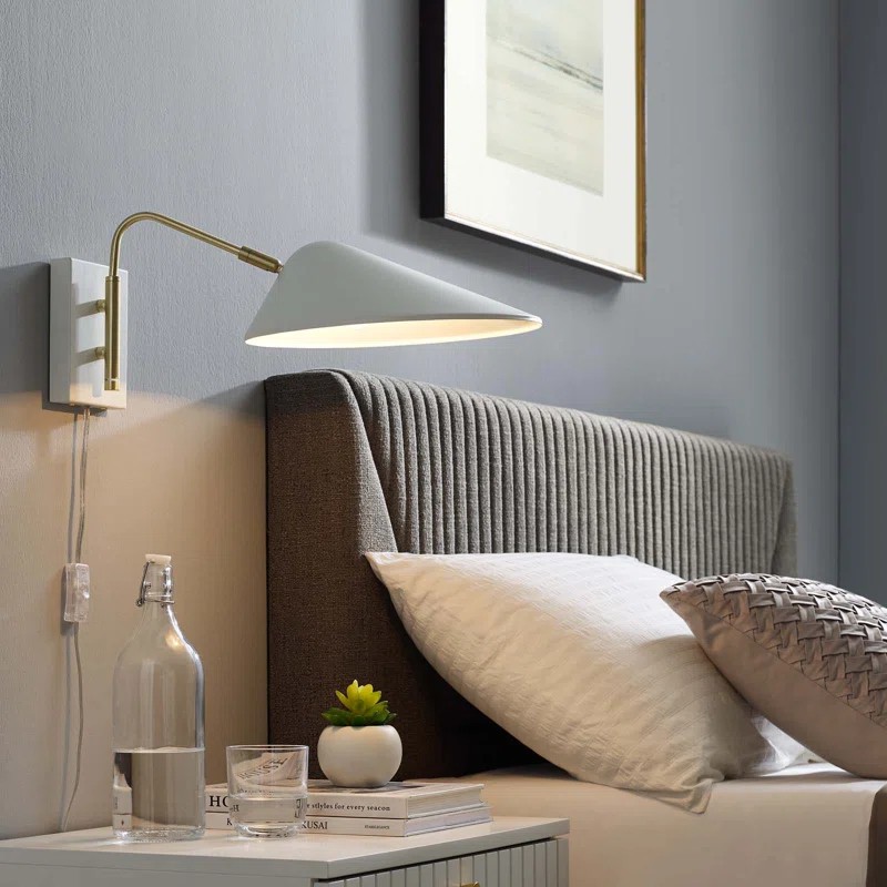 Angadresma 7" Swing Arm Wall Sconce In White | Wayfair North America