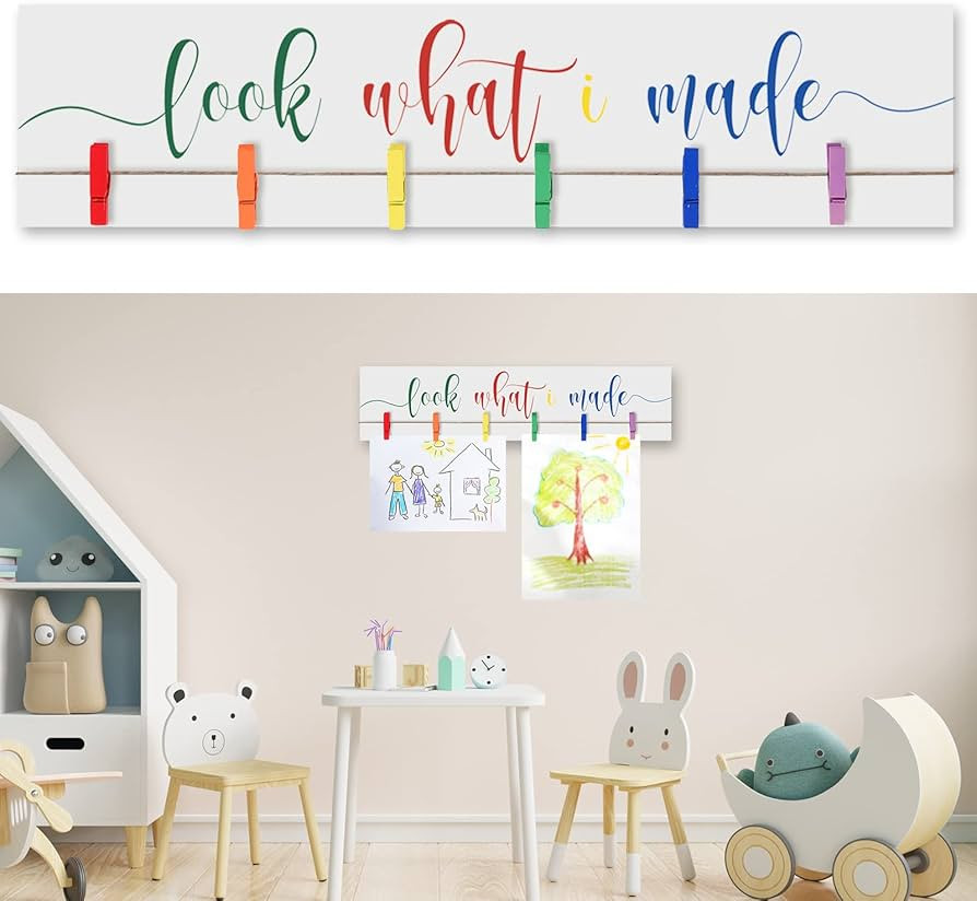 Look What I Made Kids Artwork Display Sign with Clips, Wood, 41 x 9.5 cm, Multicolor | Amazon (US)