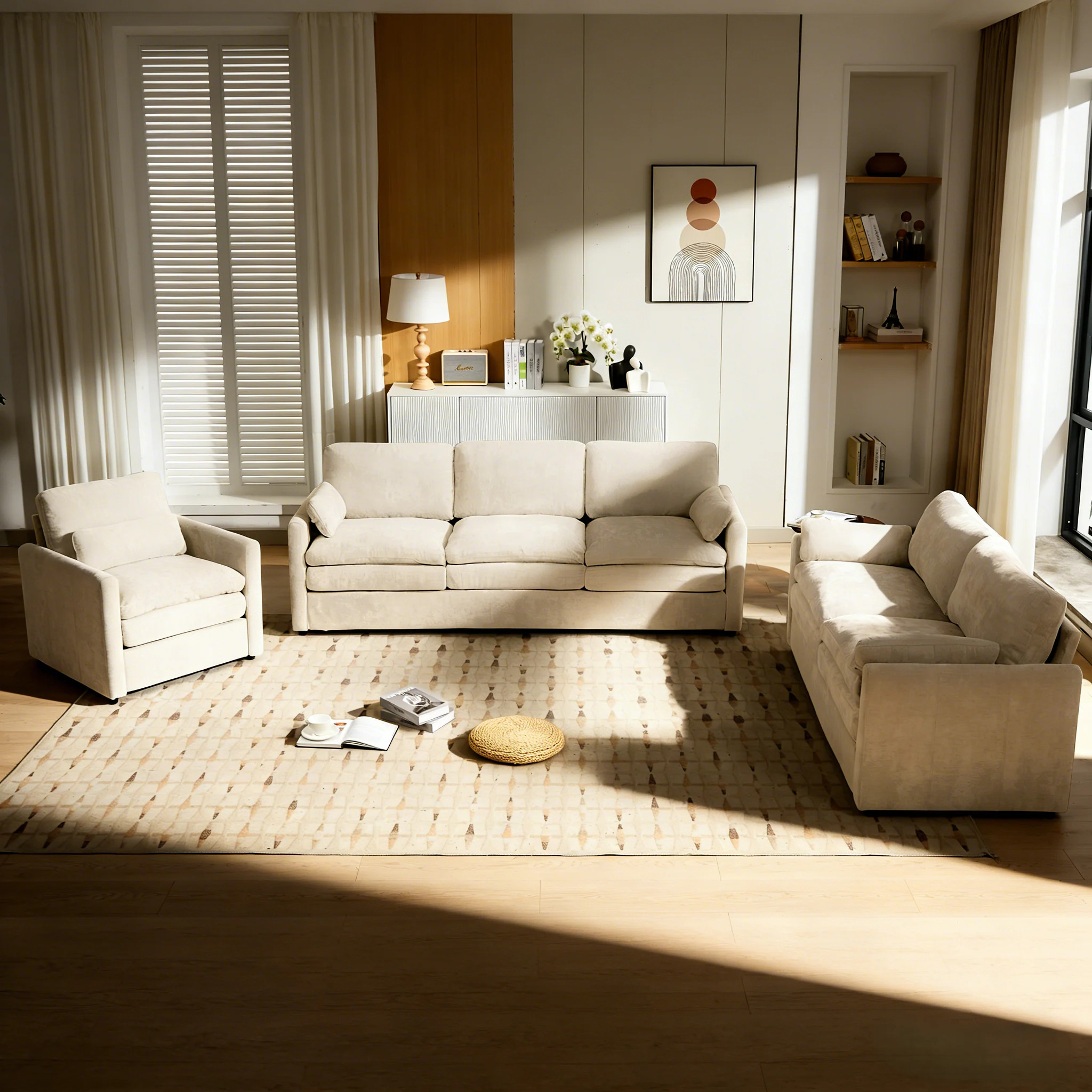 Nestfair Cozy Upholstered Sofa Set Oversized Comfy Cloud Sofa Double Cushion Sofa Group Plush Cushion Sofa Couch for Living Room 89-in W Modern Beige | Lowe's