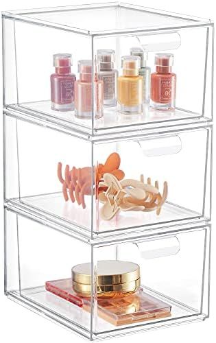 Syntus 3 Piece Set Stackable Makeup Organizer Drawers, 4.4'' Tall Bathroom Storage Drawer, Large ... | Amazon (US)