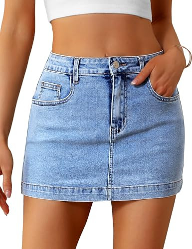 BISUAL Women's Blue Denim High Waisted Mini Skirt, High-Low Style, Casual, Mid Rise, Cotton, X-Large | Amazon (US)