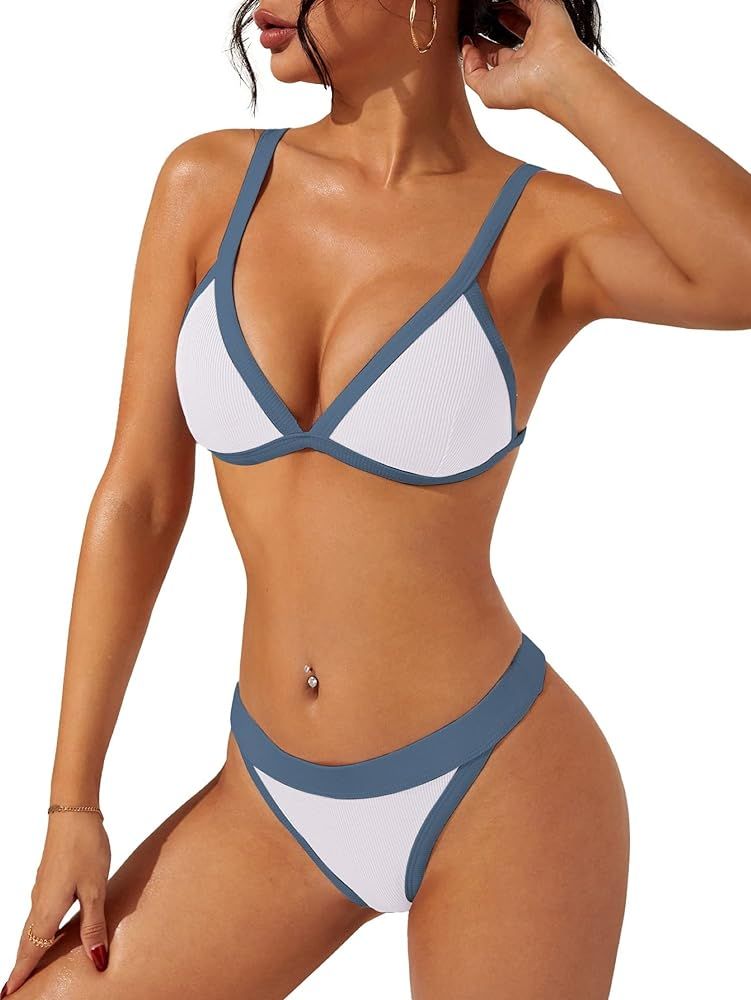swimall Women's Triangle Bikini Set Sexy Brazilian Two Piece Swimsuit Cute Bathing Suit | Amazon (US)