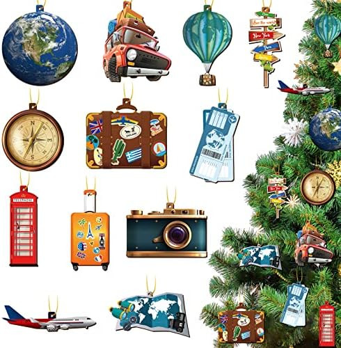 48 Pieces Christmas Travel Ornaments Christmas Tree Ornaments Luggage Christmas Ornaments Wood Wo... | Amazon (US)