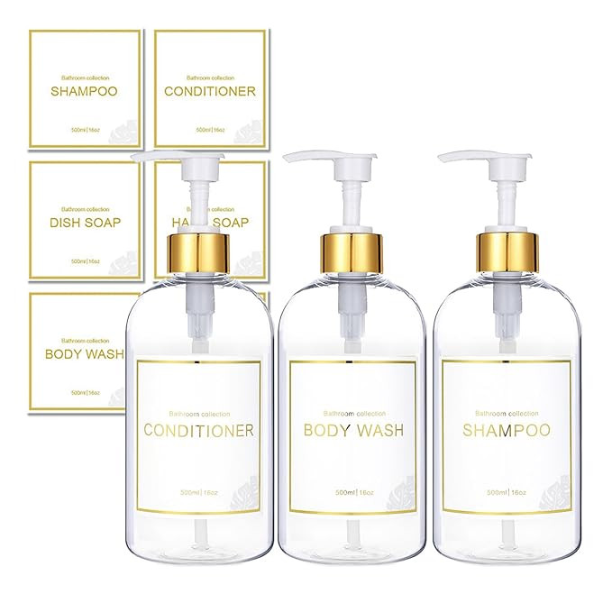 Akalin Shampoo and Conditioner Bottles 16oz, Set of 3 Pump Bottles for Shampoo and Conditioner, 3... | Amazon (US)