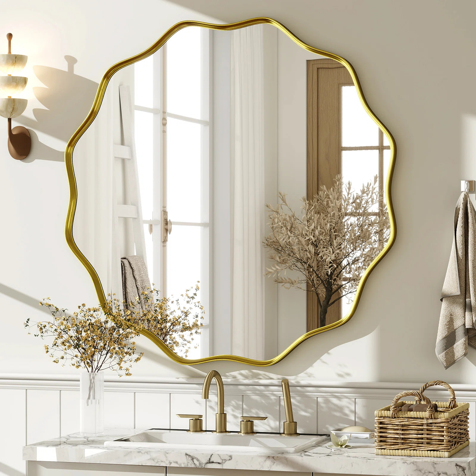 Aluminum Round Wavy Decorative Bathroom Mirror | Wayfair North America