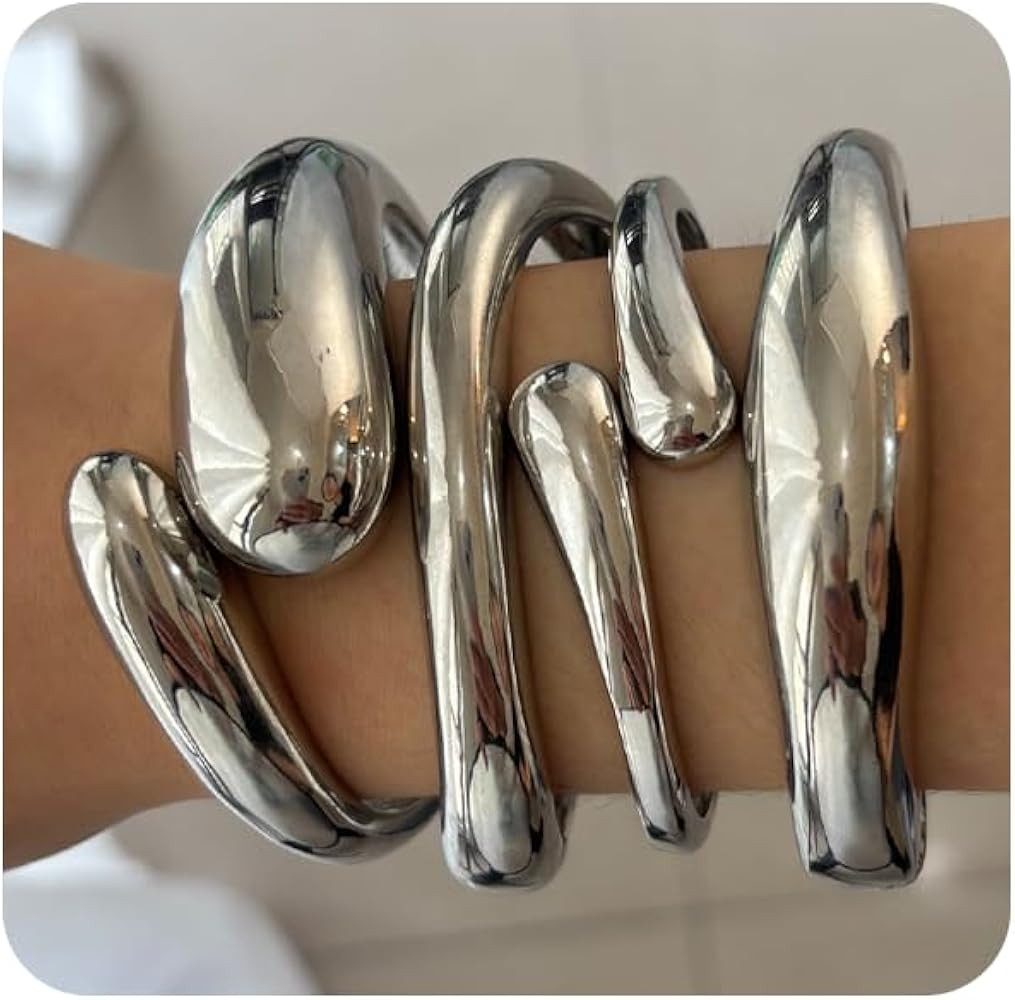 CASDAN 4Pcs Chunky Bangle Bracelets for Women Twisted Hinged Stackable Bangles Set Trendy Wide Wr... | Amazon (US)