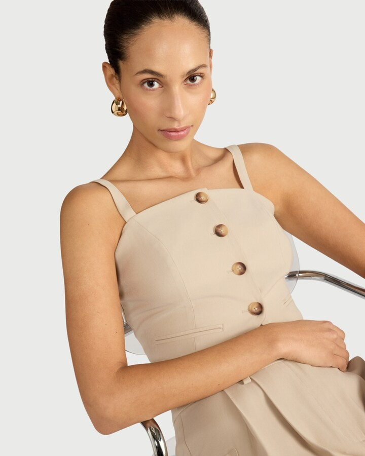 F&F Button Front Cropped Waistcoat in Beige | Tesco F&F