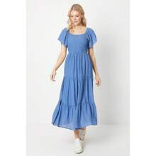 WomensLadies Shirred Bodice Midi Dress Blue | SHEIN