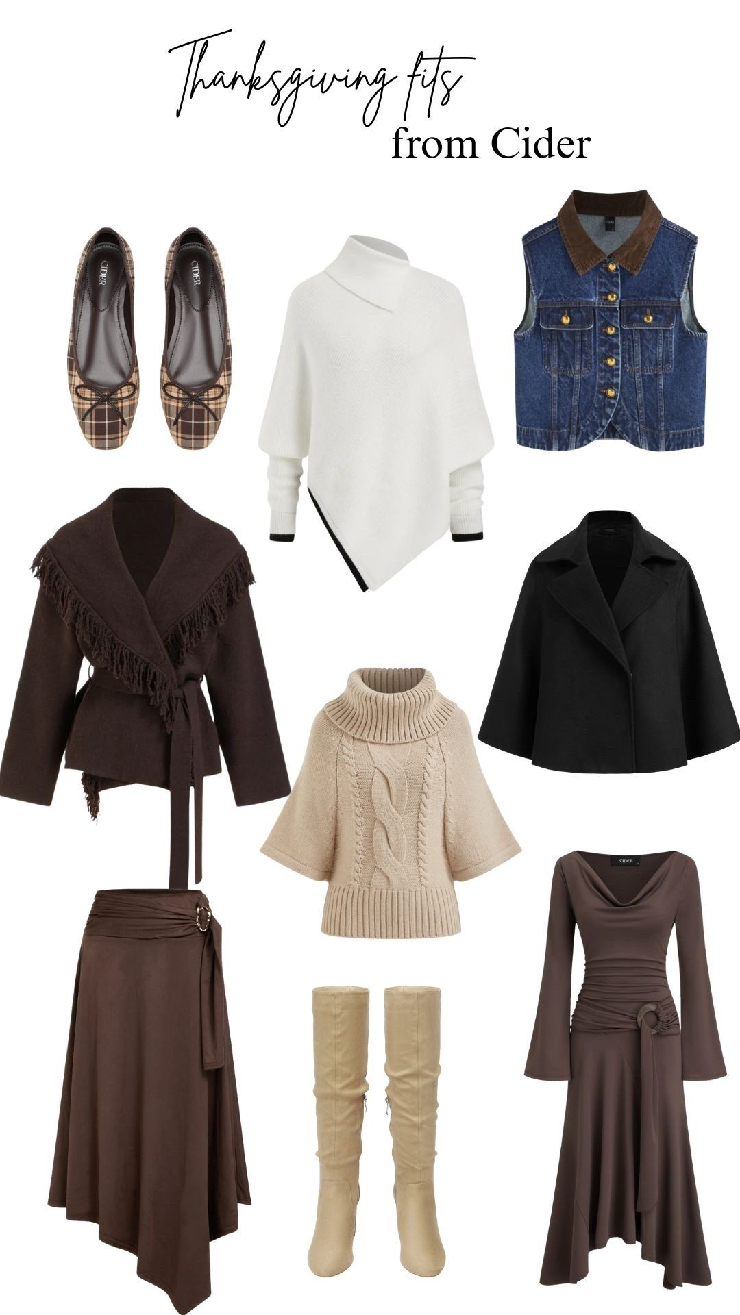 Thanksgiving finds from Cider! #thanksgivingoutfit #thanksgivingfit #thanksgivingoutfitidea #brownoutfitthanksgiving #neutralthanksgivingoutfit #chicthanksgivingoutfit #falloutfitidea 

#LTKootd #LTKStyleTip #LTKGiftGuide