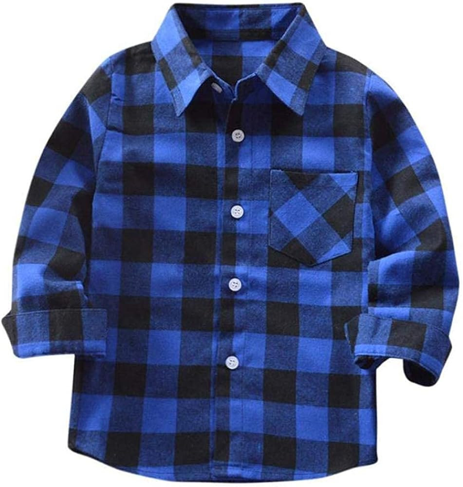 Kids Little Boys Girls Baby Long Sleeve Button Down Red Plaid Flannel Shirt Plaid Girl Boy NB-6T | Amazon (US)