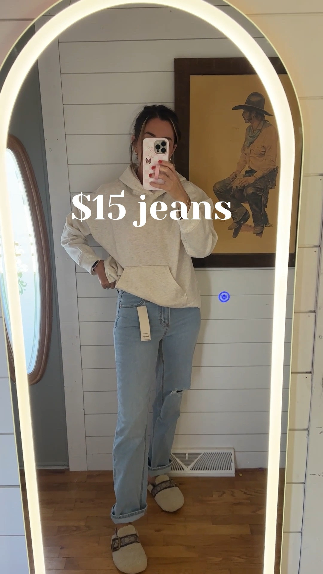 Straight legged jeans for only $15! Love this color and distressing on the hem. Size up one because they are juniors and run small! I’m in a 6 

#LTKSeasonal #LTKFindsUnder50 #LTKSaleAlert