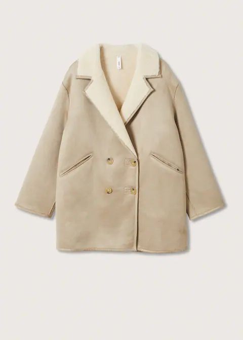 Faux shearling-lined lapel coat | MANGO (UK)