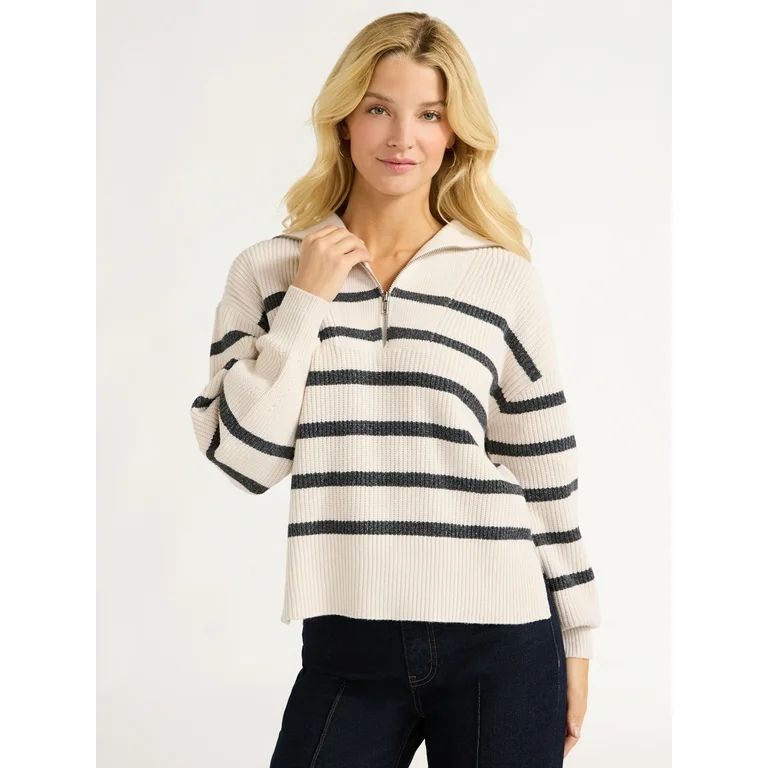 Free Assembly Women’s Half Zip Sweater with Long Sleeves, Midweight, Sizes XS-XXL | Walmart (US)