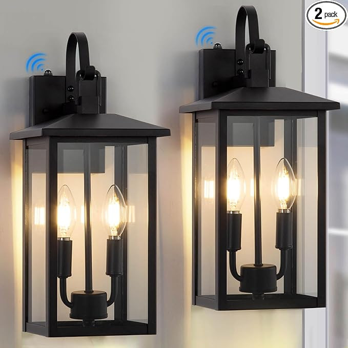 Dusk to Dawn Outdoor Wall Lights 2 Pack, Black Exterior Light Fixture with Photocell Sensor, Outd... | Amazon (US)