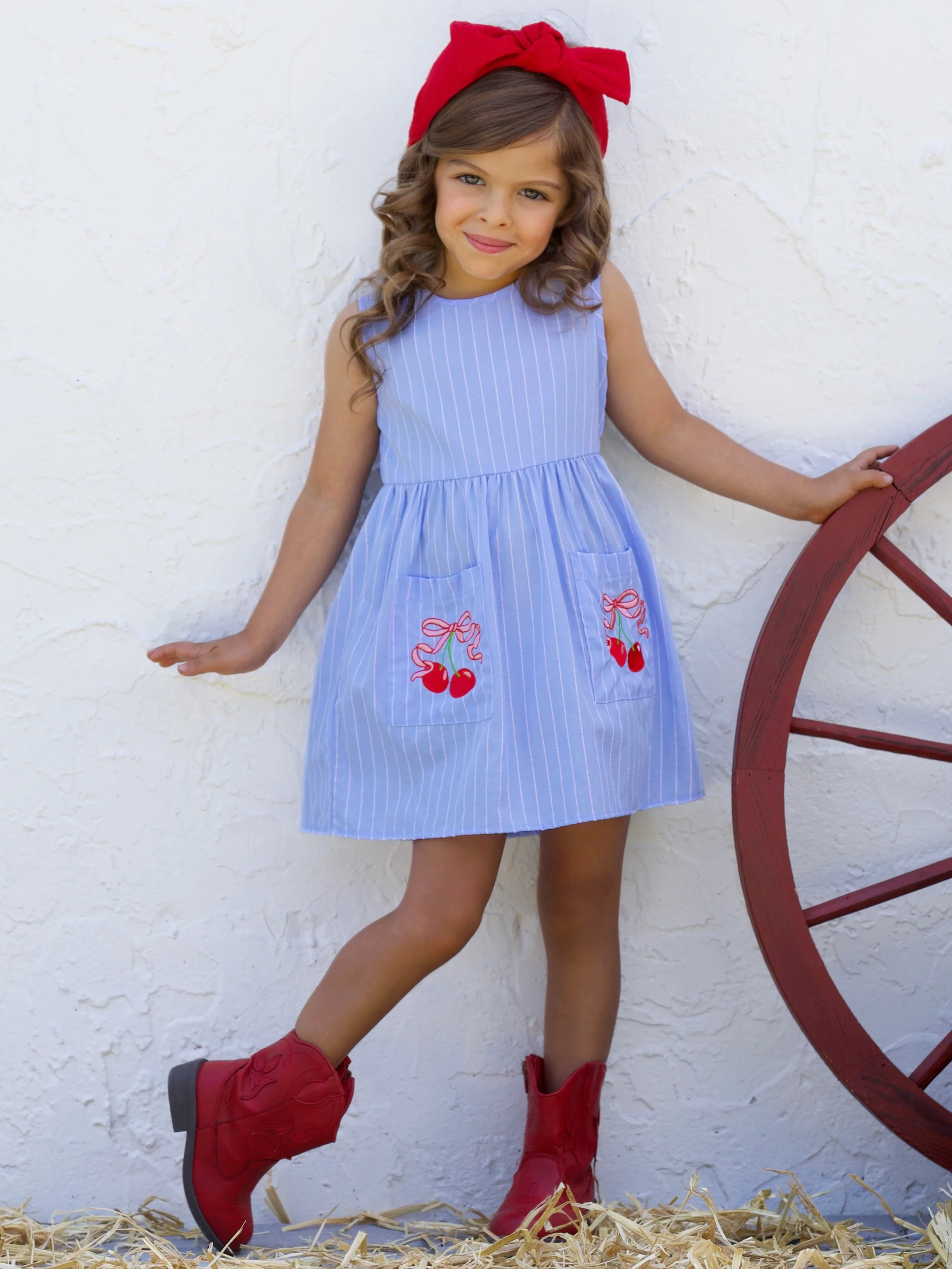 Sweet Cherry Embroidered Tank Dress | Mia Belle Girls