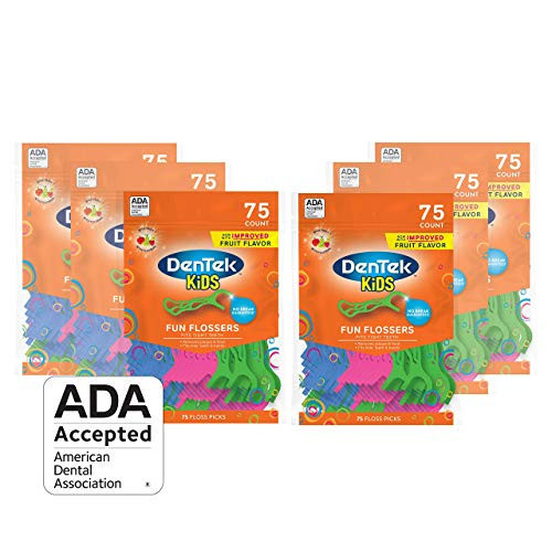 DenTek Kids Fun Flossers, Removes Food & Plaque, Wild Fruit Flavored Floss Picks, 75 Count, 6 Pack | Amazon (US)