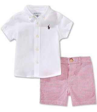 Baby Boys Short Sleeve Solid Woven Shirt & Striped Seersucker Shorts Set | Dillard's