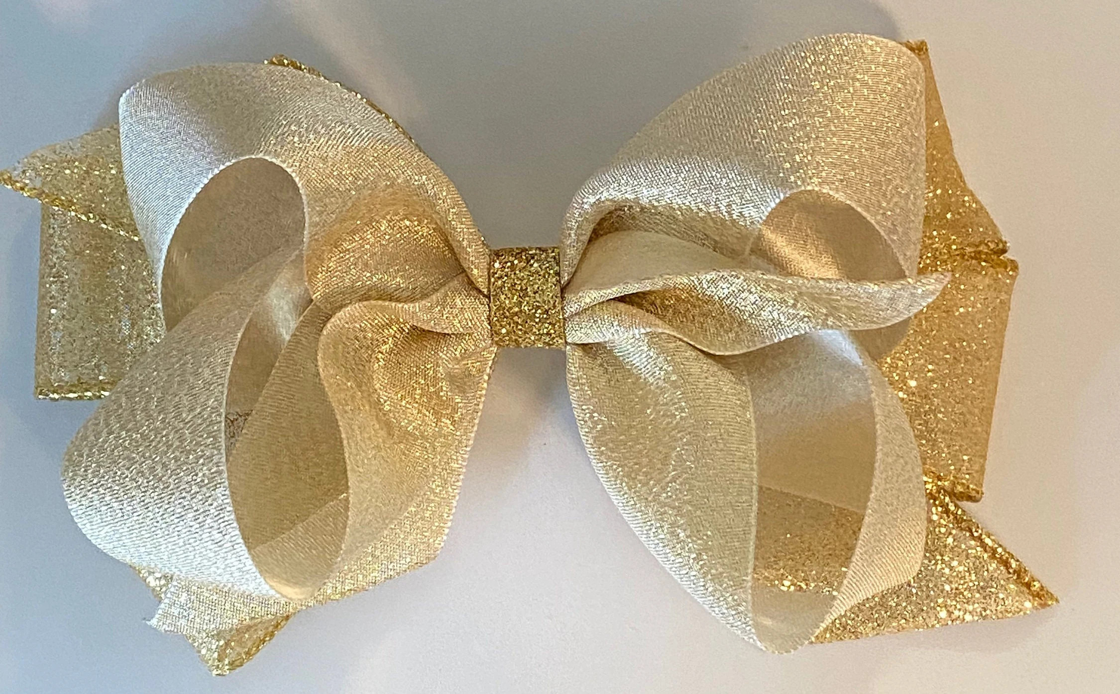 Glittery Gold Hair Bow Christmas Bow Shimmery Gold Satin Hair Bow | Etsy (Global)