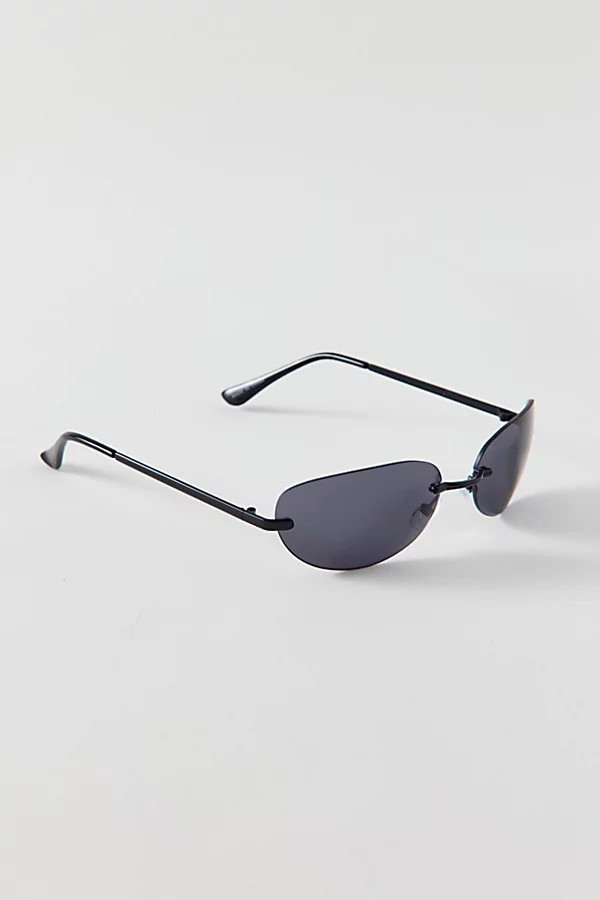 Harlow Rimless Oval Sunglasses in Black, Men's at Urban Outfitters | Urban Outfitters (US and RoW)