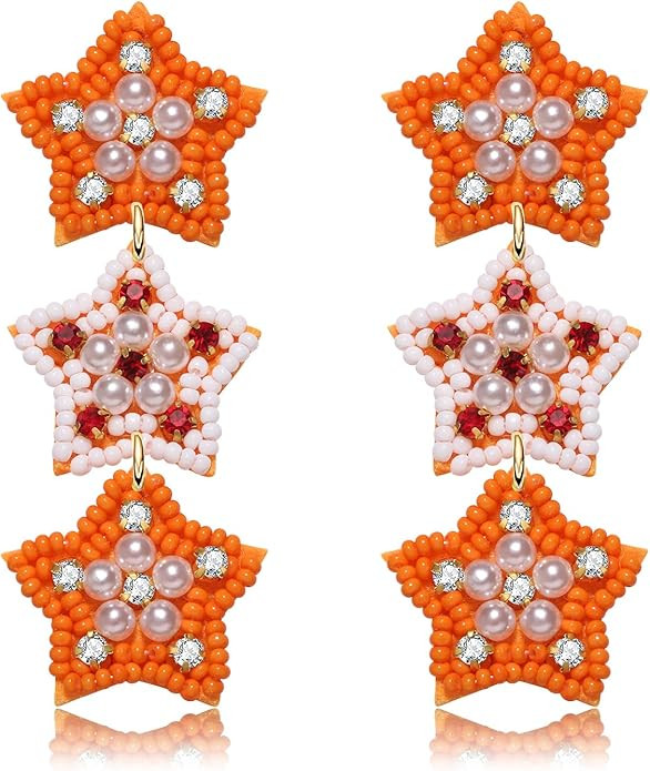 Game Day Earrings for Women Beaded Star Earrings Statement Sport Fan Drop Dangle Earrings Sports ... | Amazon (US)