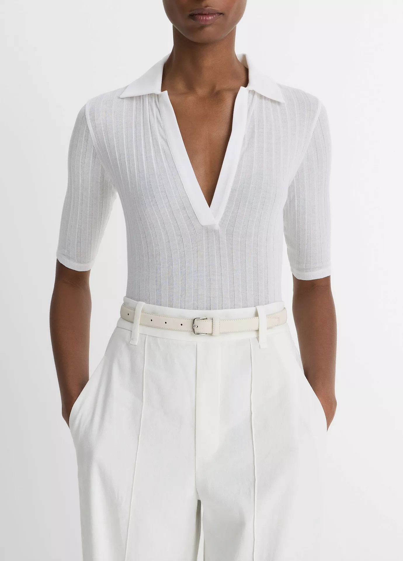 Cotton Elbow-Sleeve Polo Shirt | Vince LLC