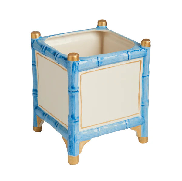 Bamboo Cachepot, Blue/White/Gold, Small | The Avenue