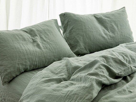 Linen Sage Green Duvet Cover - Stonewashed Linen Bedding - Sage Green Soft Linen Bedding Set With... | Etsy (CAD)