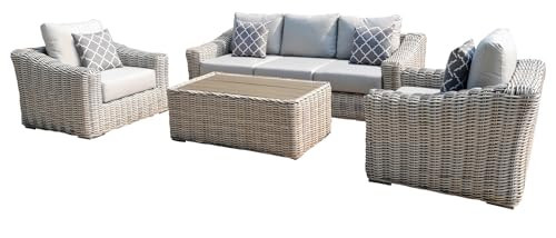 Teva Furniture Hawaii Three-Tone Wicker Gray/Off White/Beige Sofa Set in Silver Gray Cushion | Amazon (US)