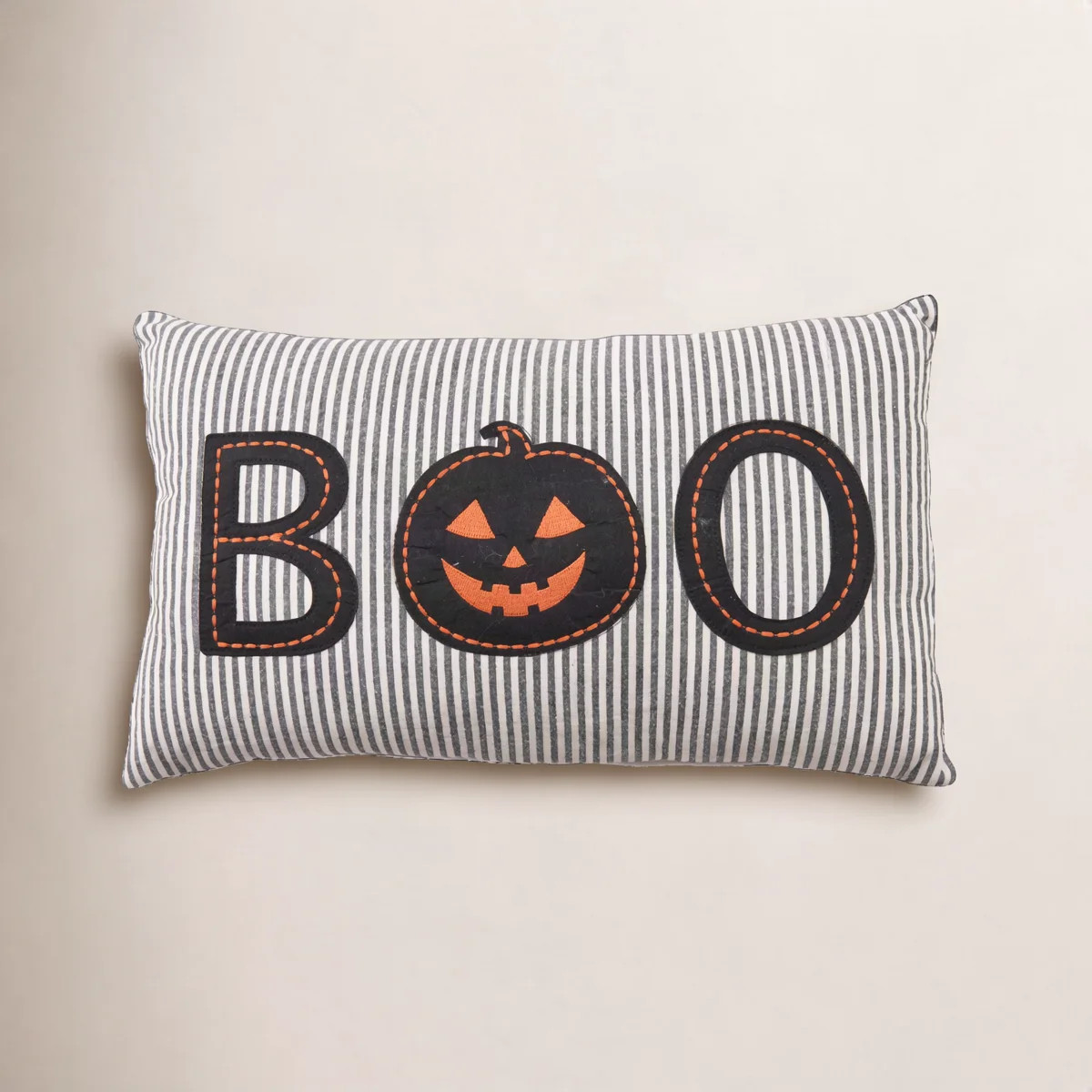 Artisan Cotton Striped Lumbar Pillow with Pumpkin Applique | Wayfair North America
