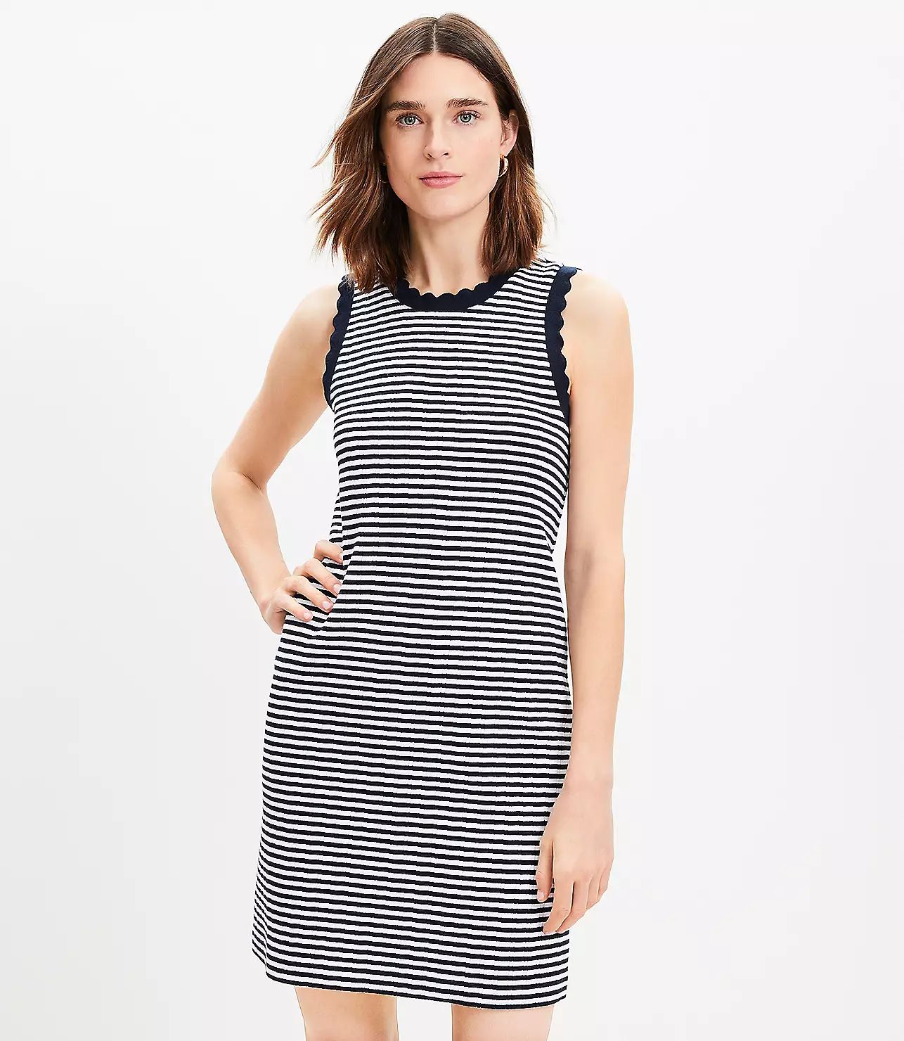 Striped Scalloped Ribbed Mini Dress | LOFT