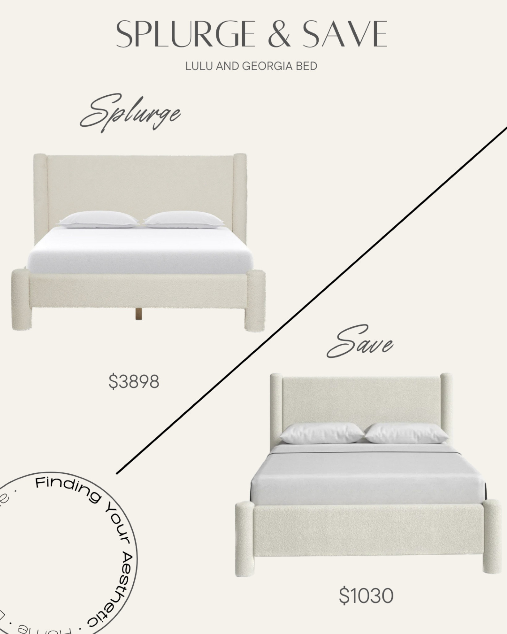 Lulu and Georgia platform bed splurge vs save - get this modern boucle bed look for a fraction for the price with this latest find! 

Modern bedroom // platform bed // boucle bed frame // look for less home // designer dupe // bedroom furniture // neutral bedroom // wayfair sale // joss & main

#LTKhome #LTKsalealert
