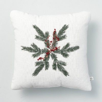 14&#34; x 14&#34; Foliage Snowflake Decor Throw Pillow Red/Green - Hearth &#38; Hand&#8482; with ... | Target