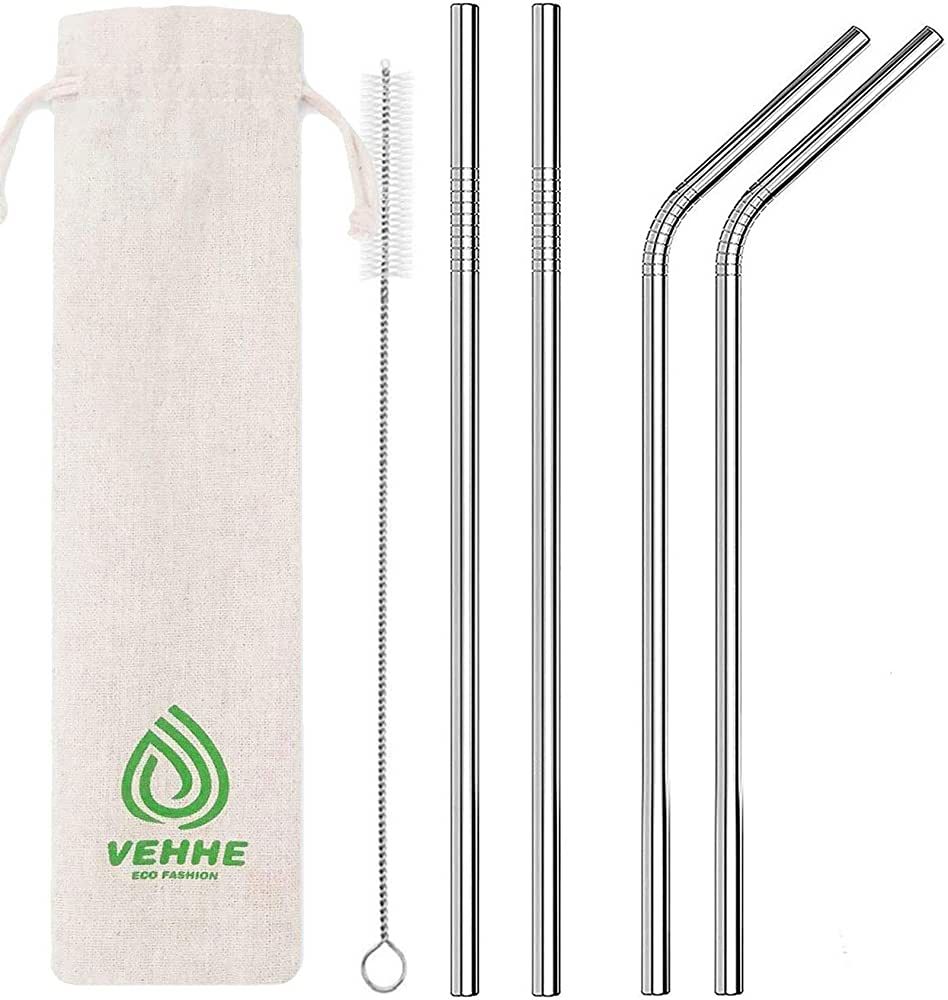 VEHHE Metal Straws Stainless Steel Straws Drinking Straws Reusable - 10.5" Ultra Long 4 + 1 - W/C... | Amazon (US)