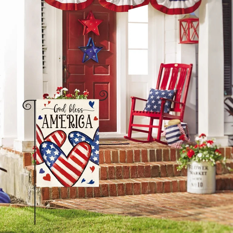 Sm:)e God Bless America Heart Fourth of July Garden Flag 12x18 Inch, Double Sided - Walmart.com | Walmart (US)
