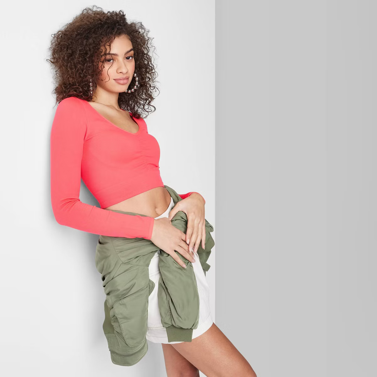 Women's Long Sleeve Front Cinch Fitted Seamless T-Shirt - Wild Fable™ | Target