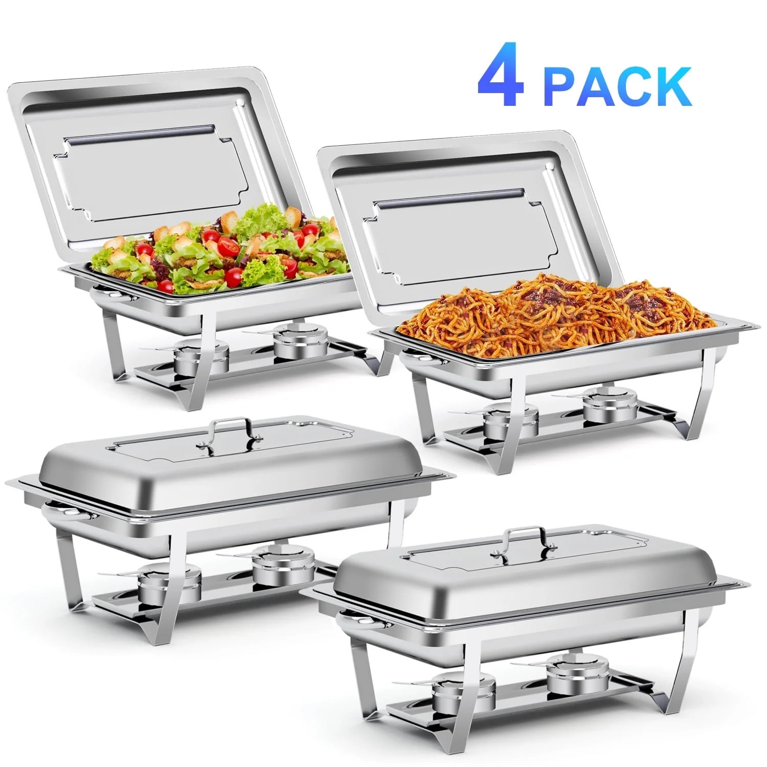 Bluebow 4 Pack Chafing Dishes for Buffet Set, Stainless Steel Catering Chafer, Serving Food Warme... | Walmart (US)