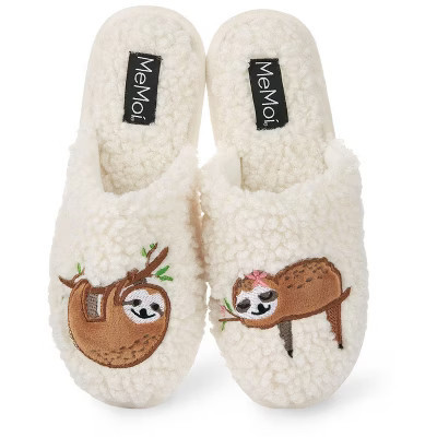 Memoi Women's Lazy Daze Sloth Hard Bottom Slippers Ivory M | Target