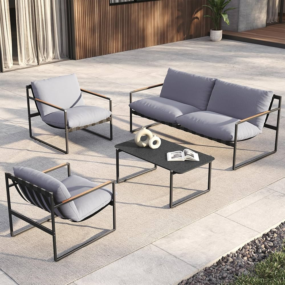 Grand patio 4-Piece Patio Furniture Set, Outdoor Patio Conversation Sofa Set with Cushion, Modern... | Amazon (US)