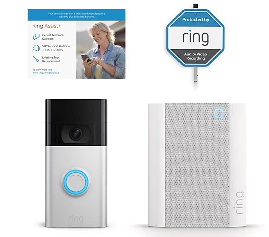 Ring Video Doorbell with Chime, Metal Yard Sign and Ring Assist+ - QVC.com | QVC