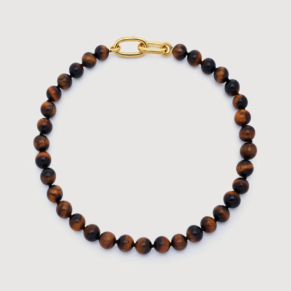 Gold Kate Young Round Gemstone Necklace Tigers Eye | Monica Vinader (US)