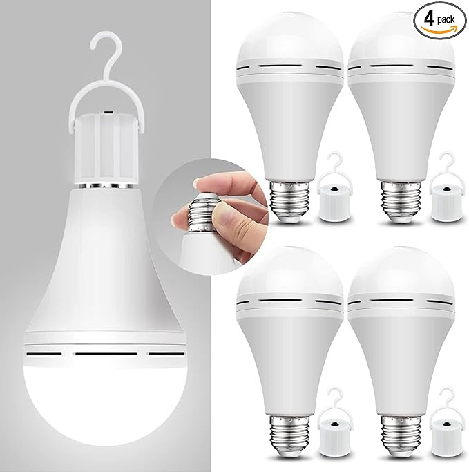 Neporal 4 Pack Emergency-Rechargeable-Light-Bulb, Stay Lights Up When Power Failure, 1500mAh 15W ... | Amazon (US)