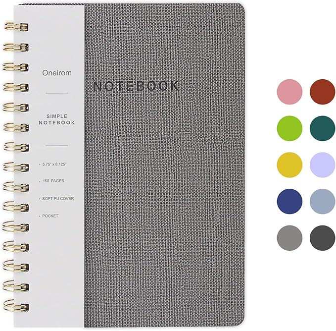 Spiral Notebook-5.75" x 8.125" Journal with Back Pockets and 160 Lined Pages,PU Leather Cover Bus... | Amazon (US)