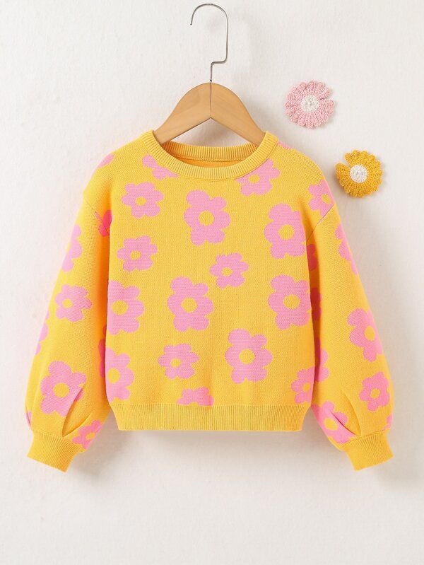 Toddler Girls Floral Pattern Plicated Detail Drop Shoulder Sweater
   
      SKU: sk2208104271287... | SHEIN