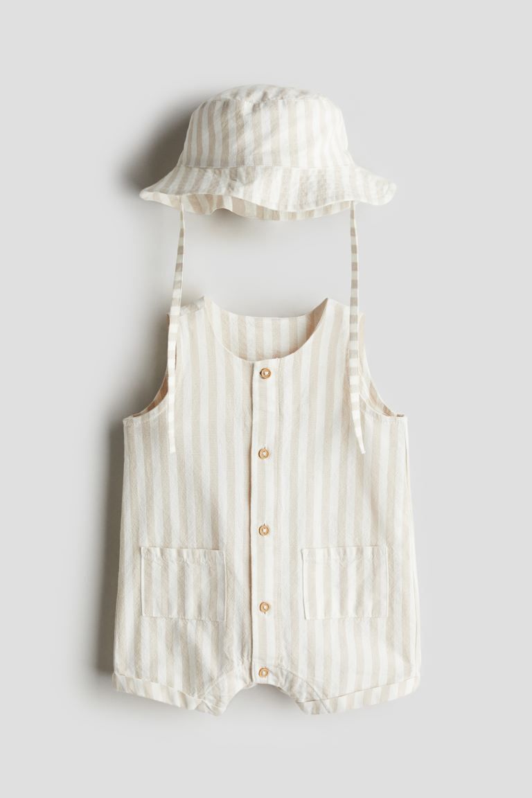 2-piece Cotton Set - Light beige/striped - Kids | H&M US | H&M (US + CA)