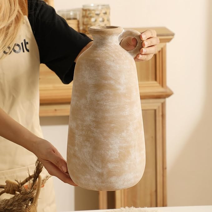 Ceramic Rustic Vase, 13" Terra Cotta Vase, Vases Home Decor Farmhouse Decor Vase Pottery Decorati... | Amazon (US)