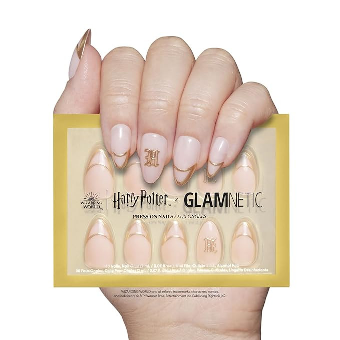 Harry Potter™ x Glamnetic Press On Nails - Hufflepuff™ | Gold Foil French Tip 3D Graphic Shor... | Amazon (US)