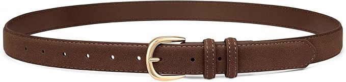 Suede Belt for Women, 1-Inch Fashion Waist Belt with Simple Gold Buckle, Thin Belt for Dresses Je... | Amazon (US)